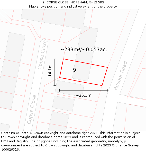 9, COPSE CLOSE, HORSHAM, RH12 5RS: Plot and title map