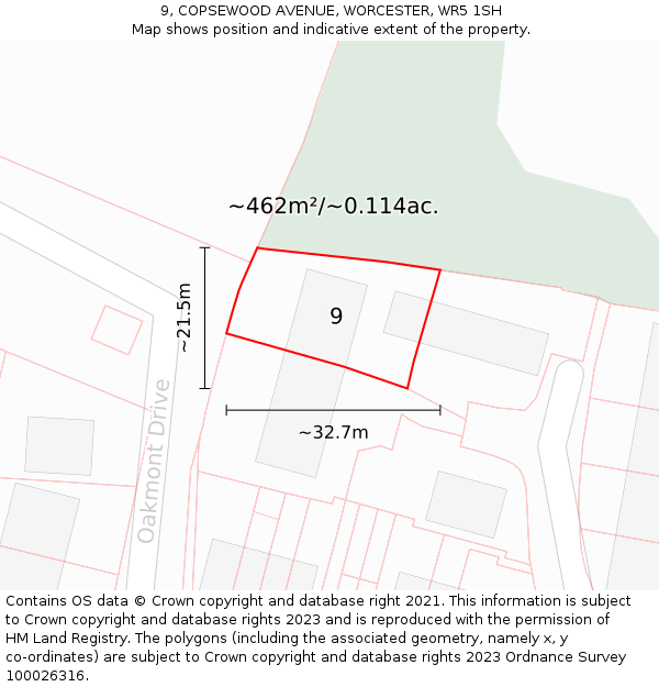 9, COPSEWOOD AVENUE, WORCESTER, WR5 1SH: Plot and title map