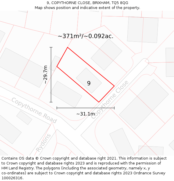 9, COPYTHORNE CLOSE, BRIXHAM, TQ5 8QG: Plot and title map
