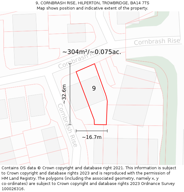 9, CORNBRASH RISE, HILPERTON, TROWBRIDGE, BA14 7TS: Plot and title map