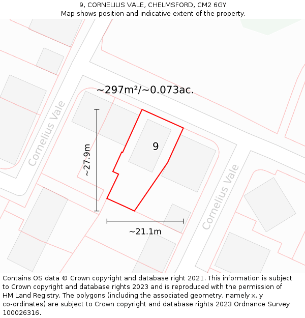 9, CORNELIUS VALE, CHELMSFORD, CM2 6GY: Plot and title map