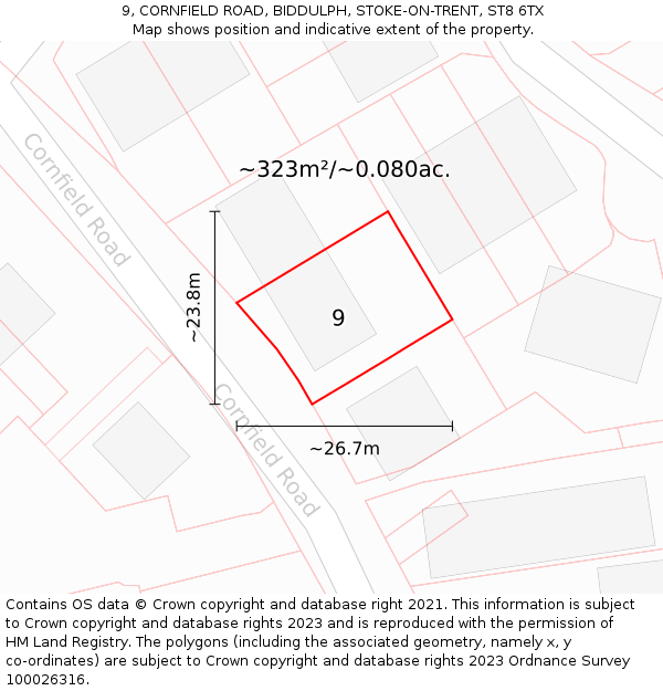 9, CORNFIELD ROAD, BIDDULPH, STOKE-ON-TRENT, ST8 6TX: Plot and title map