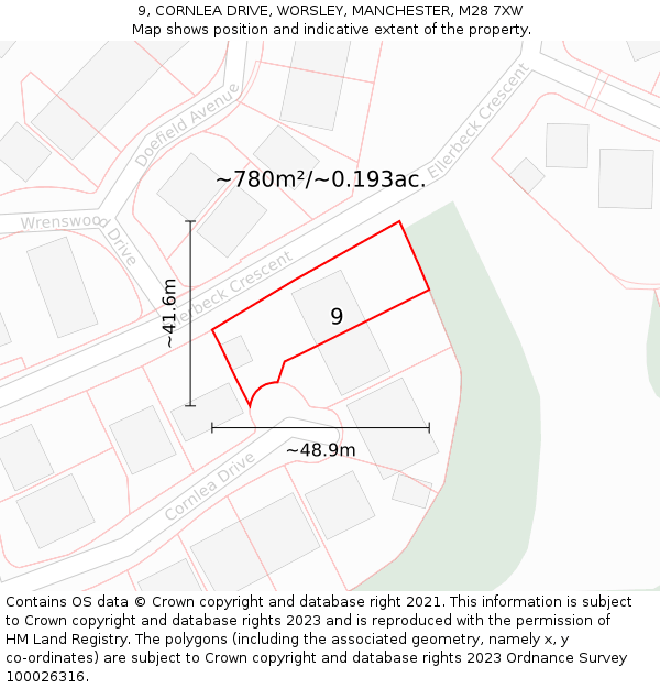 9, CORNLEA DRIVE, WORSLEY, MANCHESTER, M28 7XW: Plot and title map