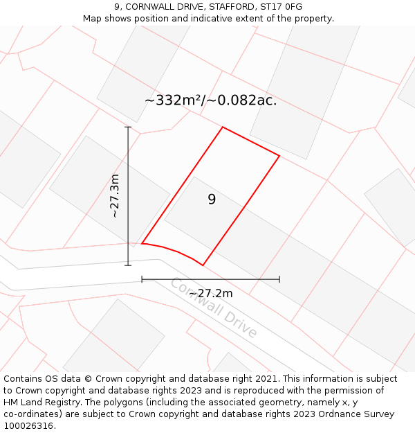 9, CORNWALL DRIVE, STAFFORD, ST17 0FG: Plot and title map