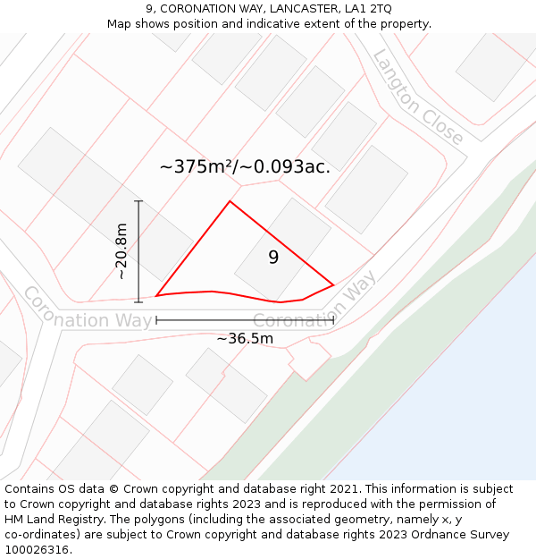 9, CORONATION WAY, LANCASTER, LA1 2TQ: Plot and title map