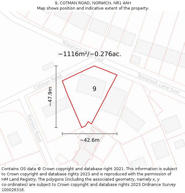 9, COTMAN ROAD, NORWICH, NR1 4AH: Plot and title map