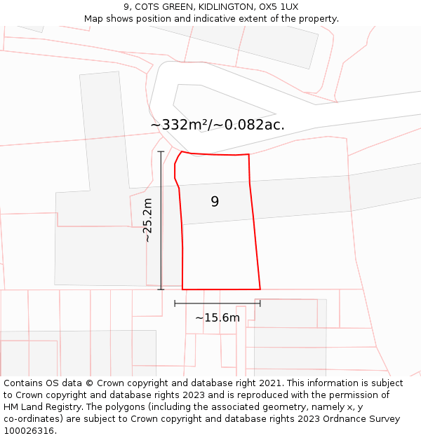 9, COTS GREEN, KIDLINGTON, OX5 1UX: Plot and title map