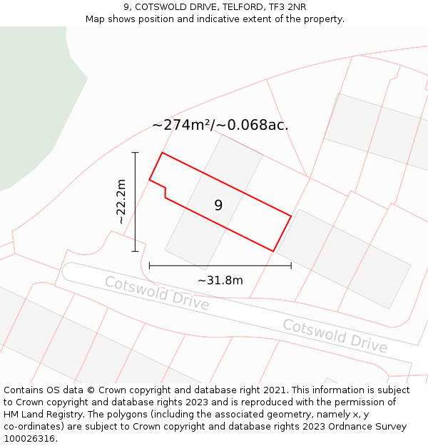 9, COTSWOLD DRIVE, TELFORD, TF3 2NR: Plot and title map