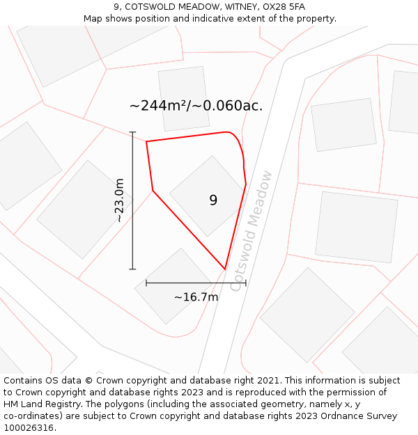 9, COTSWOLD MEADOW, WITNEY, OX28 5FA: Plot and title map