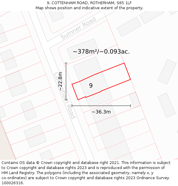 9, COTTENHAM ROAD, ROTHERHAM, S65 1LF: Plot and title map