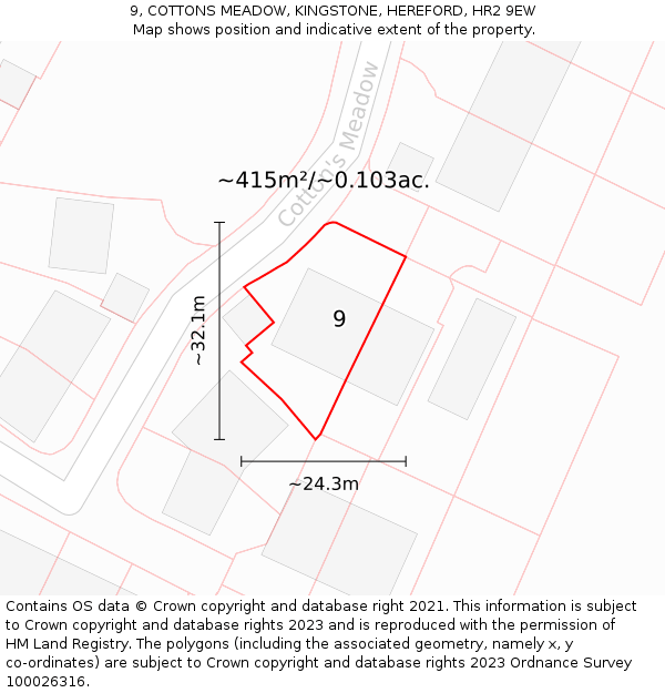 9, COTTONS MEADOW, KINGSTONE, HEREFORD, HR2 9EW: Plot and title map