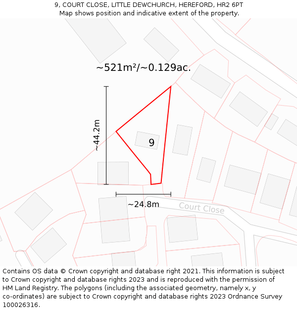 9, COURT CLOSE, LITTLE DEWCHURCH, HEREFORD, HR2 6PT: Plot and title map
