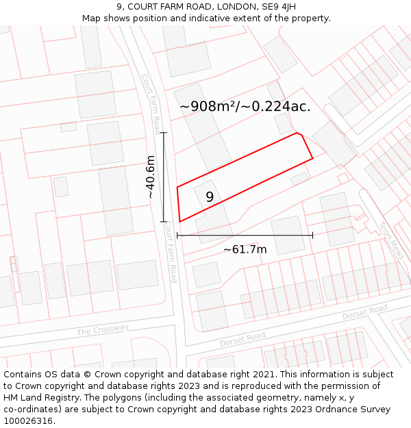 9, COURT FARM ROAD, LONDON, SE9 4JH: Plot and title map