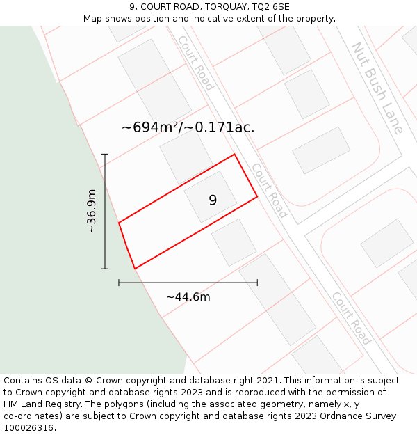 9, COURT ROAD, TORQUAY, TQ2 6SE: Plot and title map