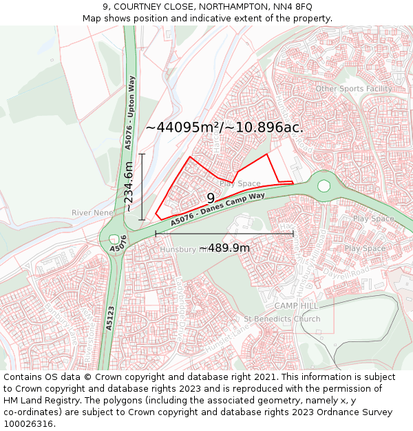 9, COURTNEY CLOSE, NORTHAMPTON, NN4 8FQ: Plot and title map