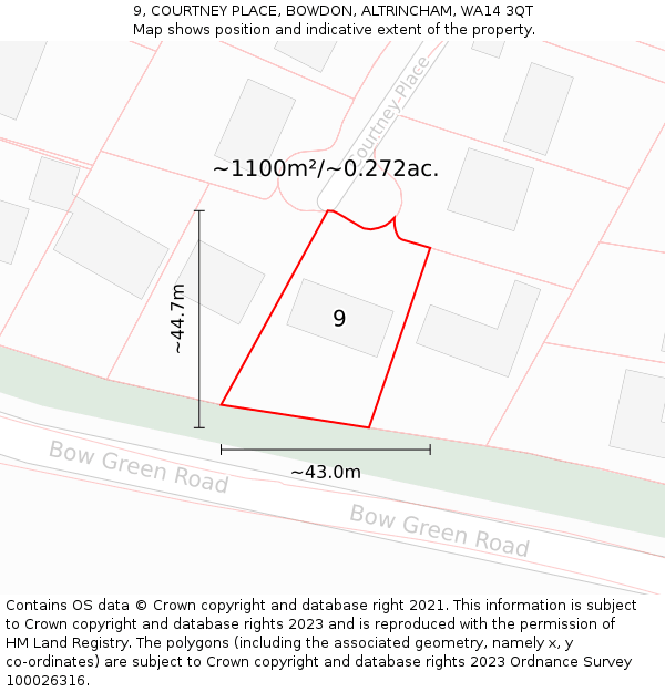 9, COURTNEY PLACE, BOWDON, ALTRINCHAM, WA14 3QT: Plot and title map