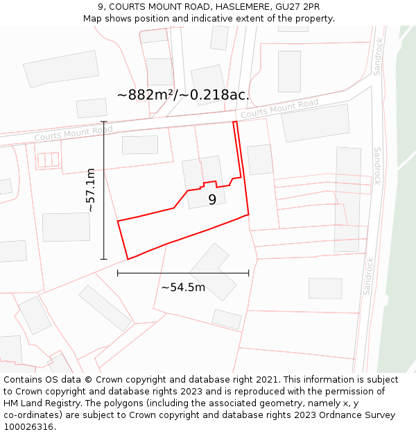 9, COURTS MOUNT ROAD, HASLEMERE, GU27 2PR: Plot and title map