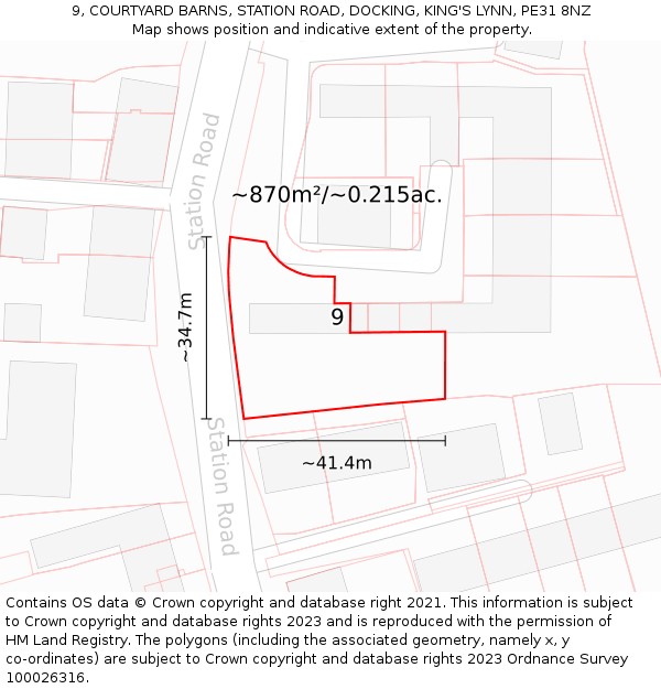 9, COURTYARD BARNS, STATION ROAD, DOCKING, KING'S LYNN, PE31 8NZ: Plot and title map