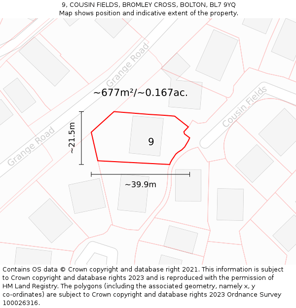 9, COUSIN FIELDS, BROMLEY CROSS, BOLTON, BL7 9YQ: Plot and title map
