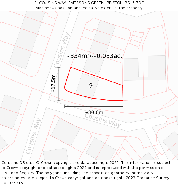 9, COUSINS WAY, EMERSONS GREEN, BRISTOL, BS16 7DG: Plot and title map