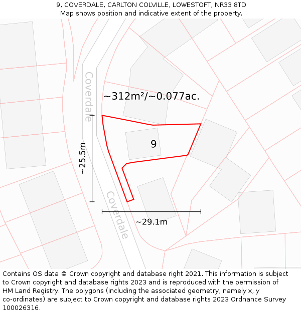 9, COVERDALE, CARLTON COLVILLE, LOWESTOFT, NR33 8TD: Plot and title map