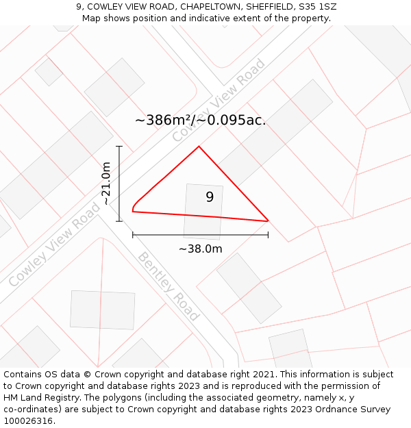 9, COWLEY VIEW ROAD, CHAPELTOWN, SHEFFIELD, S35 1SZ: Plot and title map