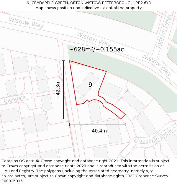 9, CRABAPPLE GREEN, ORTON WISTOW, PETERBOROUGH, PE2 6YR: Plot and title map