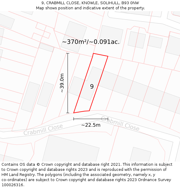 9, CRABMILL CLOSE, KNOWLE, SOLIHULL, B93 0NW: Plot and title map