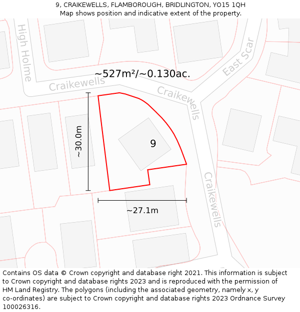 9, CRAIKEWELLS, FLAMBOROUGH, BRIDLINGTON, YO15 1QH: Plot and title map