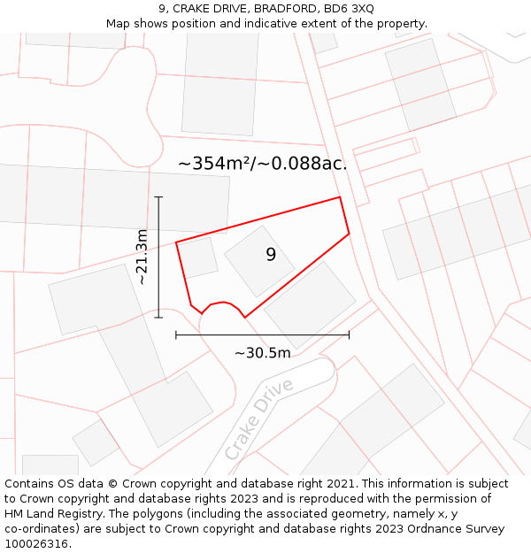 9, CRAKE DRIVE, BRADFORD, BD6 3XQ: Plot and title map
