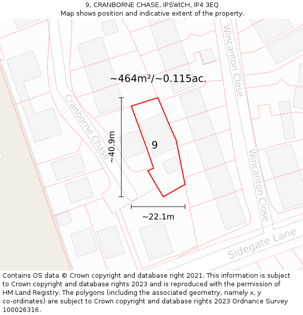 9, CRANBORNE CHASE, IPSWICH, IP4 3EQ: Plot and title map