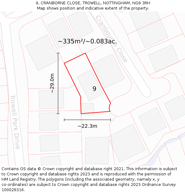 9, CRANBORNE CLOSE, TROWELL, NOTTINGHAM, NG9 3RH: Plot and title map