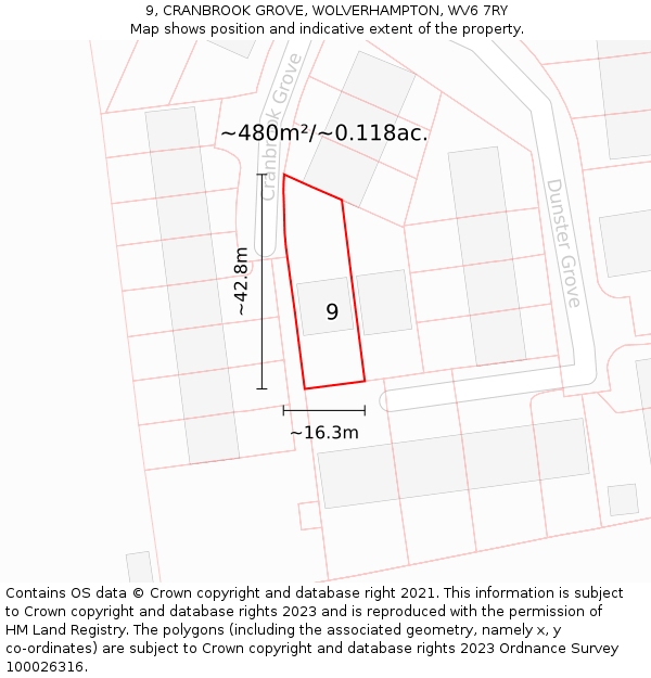 9, CRANBROOK GROVE, WOLVERHAMPTON, WV6 7RY: Plot and title map