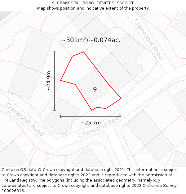 9, CRANESBILL ROAD, DEVIZES, SN10 2TJ: Plot and title map