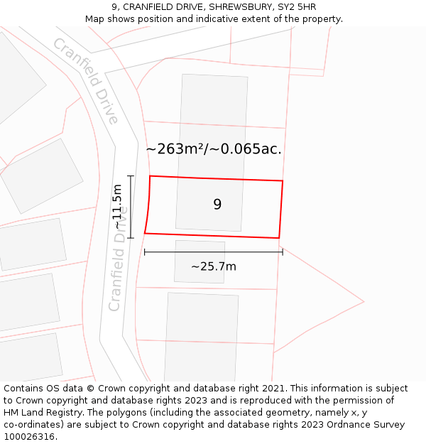 9, CRANFIELD DRIVE, SHREWSBURY, SY2 5HR: Plot and title map