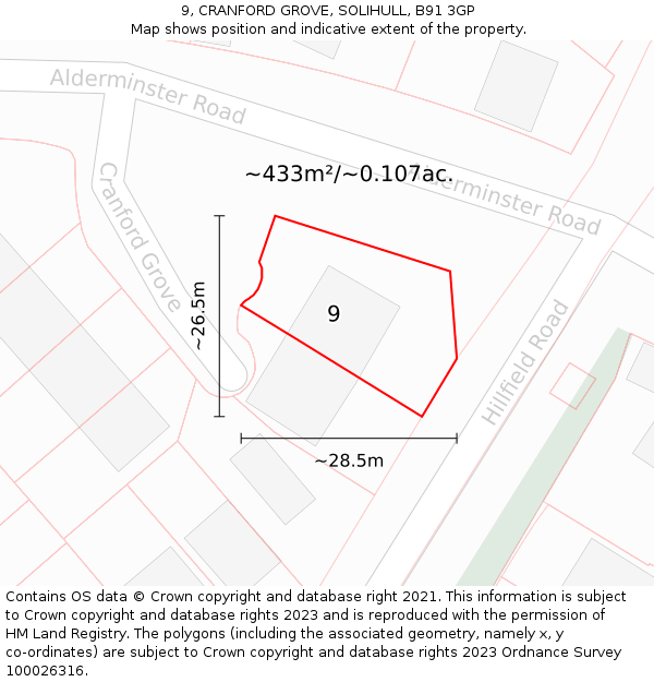 9, CRANFORD GROVE, SOLIHULL, B91 3GP: Plot and title map