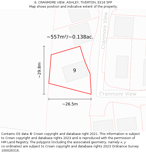 9, CRANMORE VIEW, ASHLEY, TIVERTON, EX16 5PP: Plot and title map