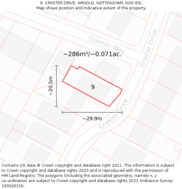 9, CRASTER DRIVE, ARNOLD, NOTTINGHAM, NG5 8SL: Plot and title map