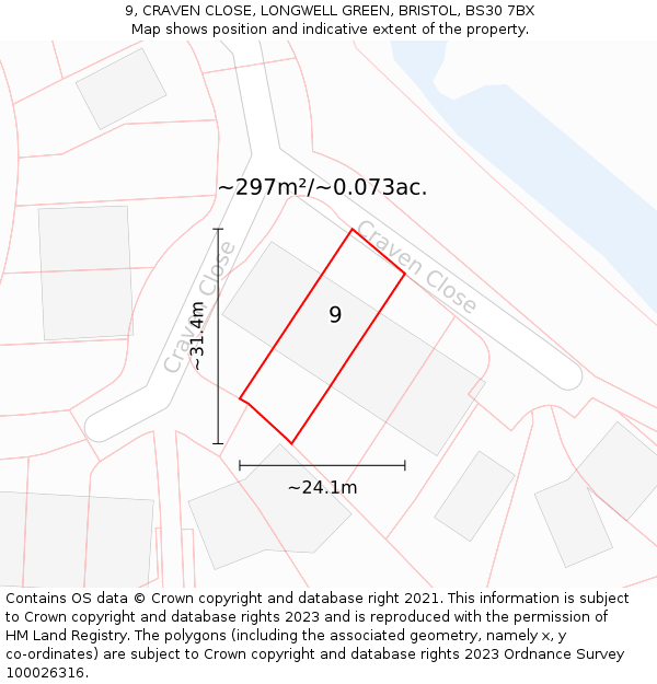 9, CRAVEN CLOSE, LONGWELL GREEN, BRISTOL, BS30 7BX: Plot and title map