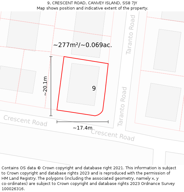 9, CRESCENT ROAD, CANVEY ISLAND, SS8 7JY: Plot and title map