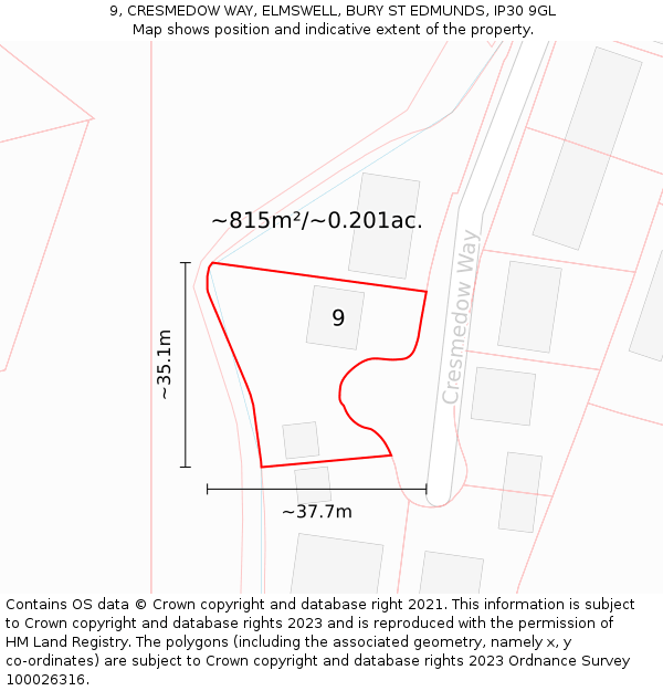 9, CRESMEDOW WAY, ELMSWELL, BURY ST EDMUNDS, IP30 9GL: Plot and title map