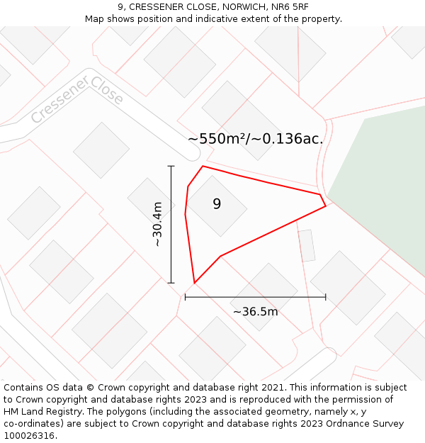 9, CRESSENER CLOSE, NORWICH, NR6 5RF: Plot and title map