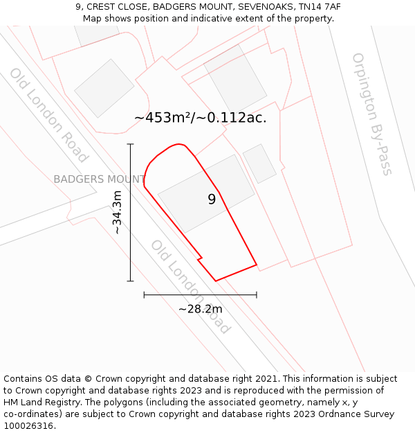 9, CREST CLOSE, BADGERS MOUNT, SEVENOAKS, TN14 7AF: Plot and title map