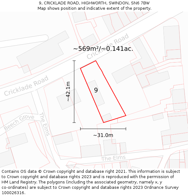 9, CRICKLADE ROAD, HIGHWORTH, SWINDON, SN6 7BW: Plot and title map
