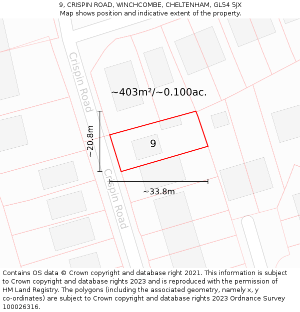 9, CRISPIN ROAD, WINCHCOMBE, CHELTENHAM, GL54 5JX: Plot and title map