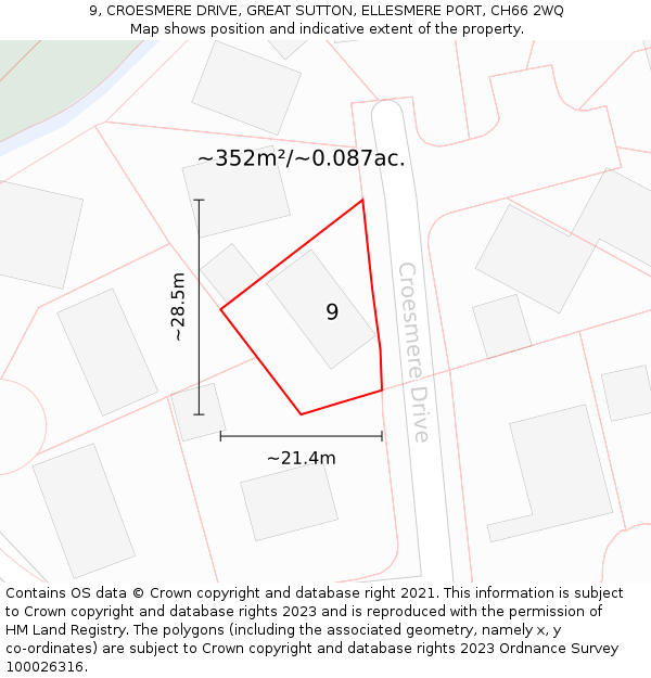 9, CROESMERE DRIVE, GREAT SUTTON, ELLESMERE PORT, CH66 2WQ: Plot and title map
