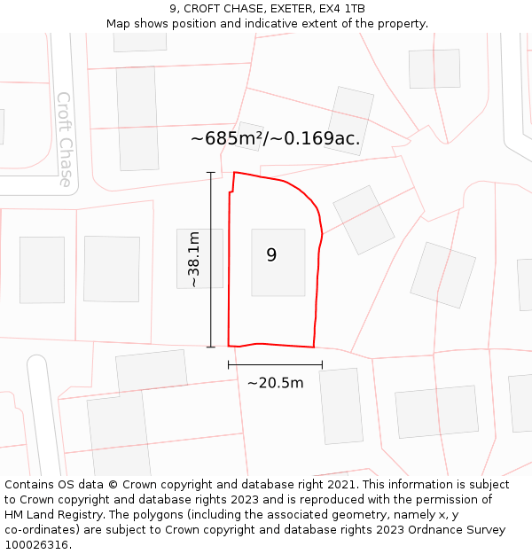 9, CROFT CHASE, EXETER, EX4 1TB: Plot and title map