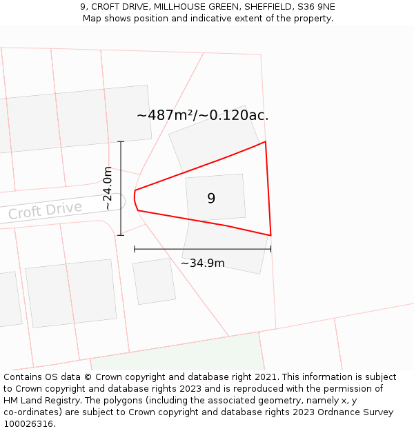 9, CROFT DRIVE, MILLHOUSE GREEN, SHEFFIELD, S36 9NE: Plot and title map