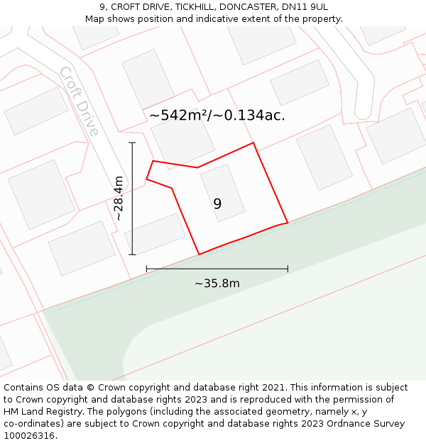 9, CROFT DRIVE, TICKHILL, DONCASTER, DN11 9UL: Plot and title map
