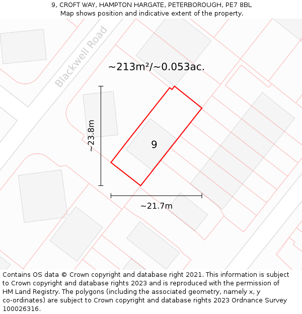 9, CROFT WAY, HAMPTON HARGATE, PETERBOROUGH, PE7 8BL: Plot and title map